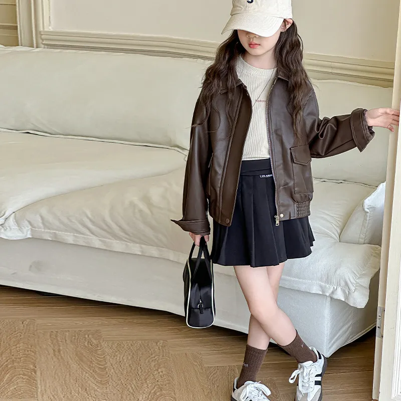 【120-170cm】存在感抜群 売れ筋 カジュアル ストリート 合わせやすい 女の子 レザー アウター　