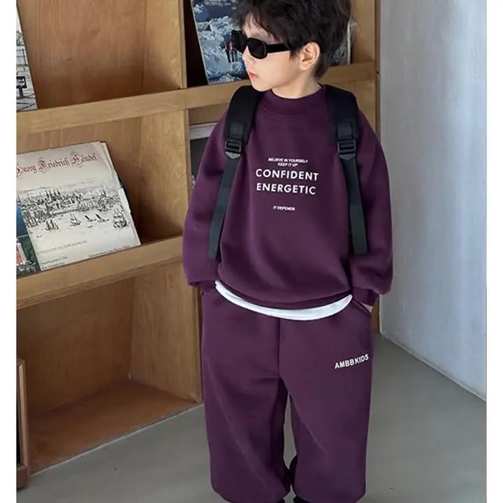 【90-160cm】二点セット 大人気 カジュアル スポーツ 男の子 裏起毛 トレーナー＋パンツ セットアップ