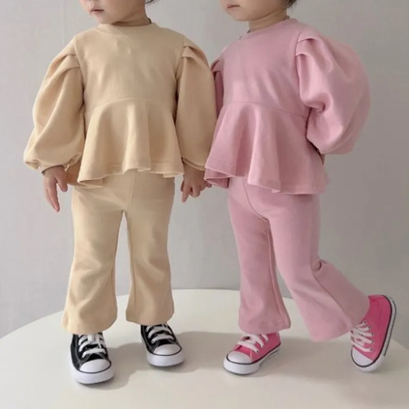【70-120cm】二点セット おしゃれ フェミニン 無地 ベビー 女の子 トップス＋ボトムス セットアップ