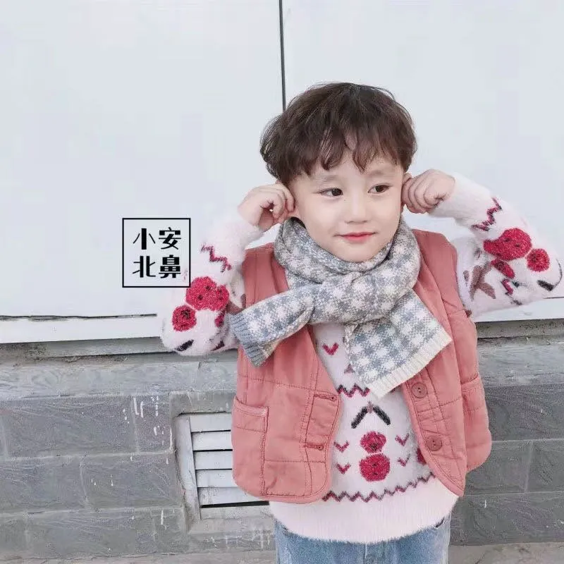 超人気商品 売れ筋 チェック柄 合わせやすい 女の子 ニット スカーフ