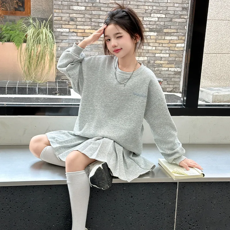 【120-170cm】二点セット オシャレ スウィート リボン付き 女の子 トレーナー+スカート セットアップ