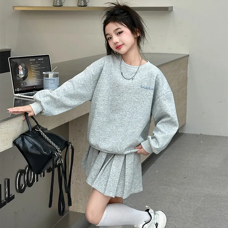 【120-170cm】二点セット オシャレ スウィート リボン付き 女の子 トレーナー+スカート セットアップ