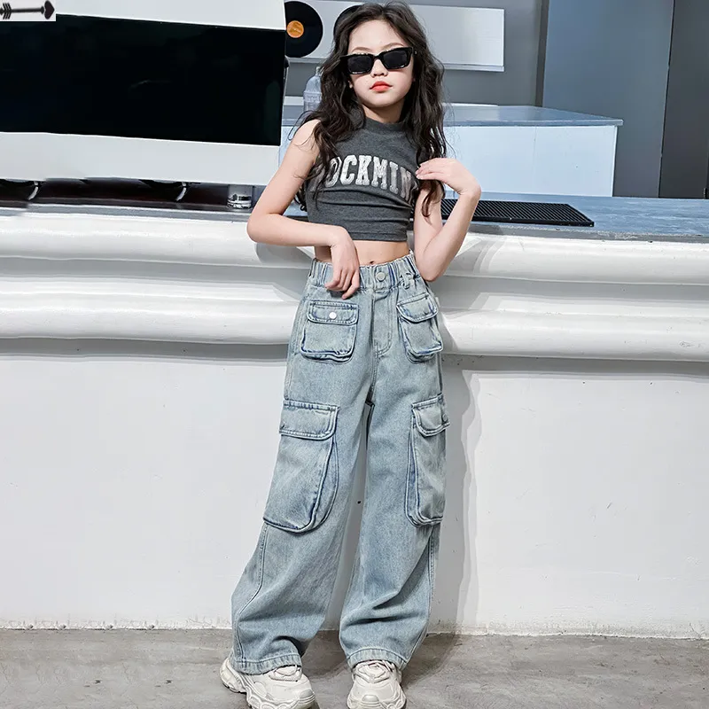 【110-170cm】絶対見逃さないで カジュアル ストリート クール 女の子 デニム パンツ
