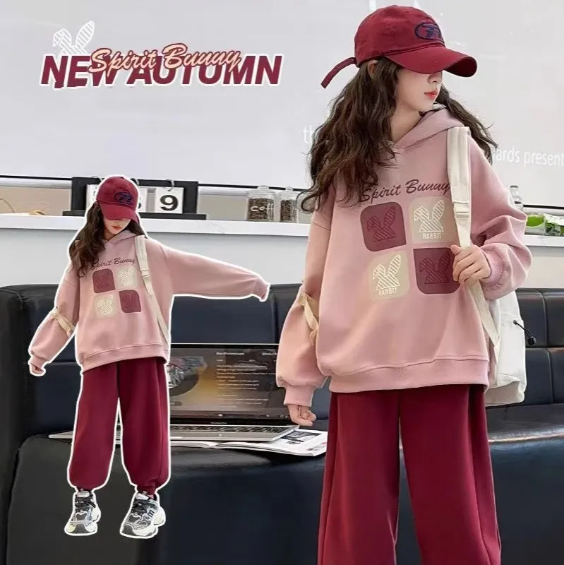 【120-170cm】二点セット オシャレ 快適 カートゥーン アルファベット 女の子 裏起毛 パーカー＋パンツ セットアップ