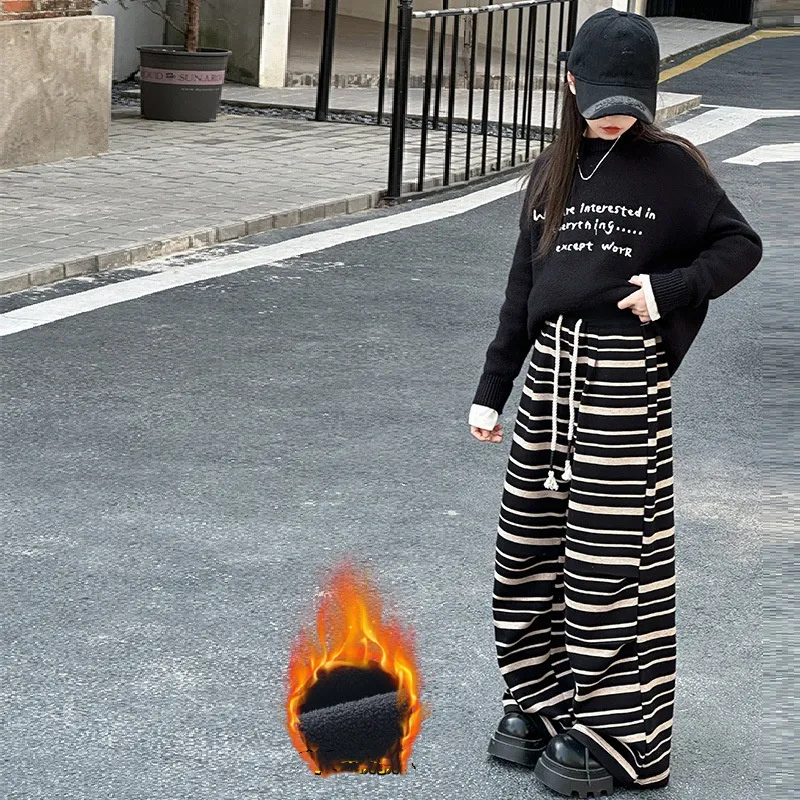 【120-170cm】存在感抜群 大人気 カジュアル ボーダー柄 合わせやすい 女の子 パンツ